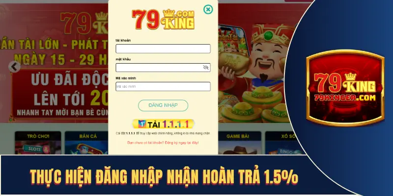 Thực hiện đăng nhập nhận hoàn trả 1.5%
